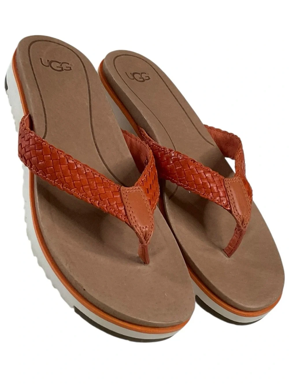 UGG Lorrie Women's Orange Braided Leather Thong Sandals Size 7